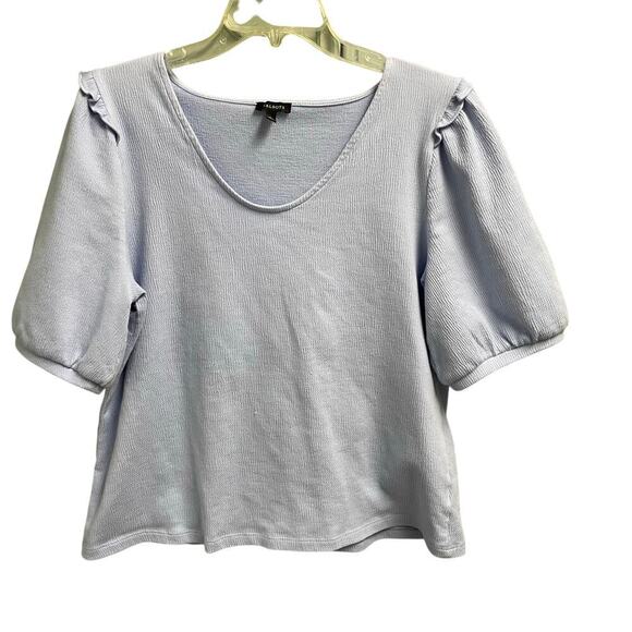 Talbots Light Blue Blouse Size Large Puffe Sleeve Ruffle Dressy Casual - Picture 1 of 5